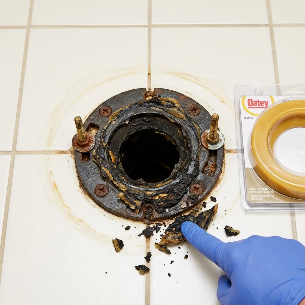 Failed wax ring showing water seepage at the base of a toilet in a Oneida, NY home