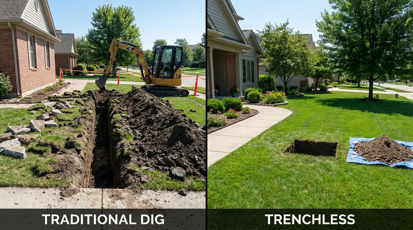Trenchless sewer repair with minimal yard damage versus traditional excavation in Oneida, NY